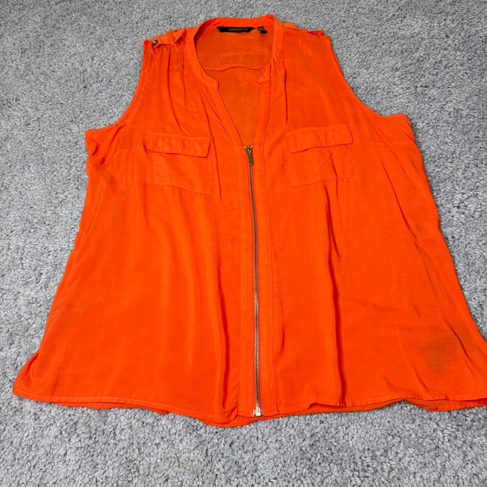 Kardashian Kollection Orange Sleeveless Zip Front Blouse Top Womens Large L